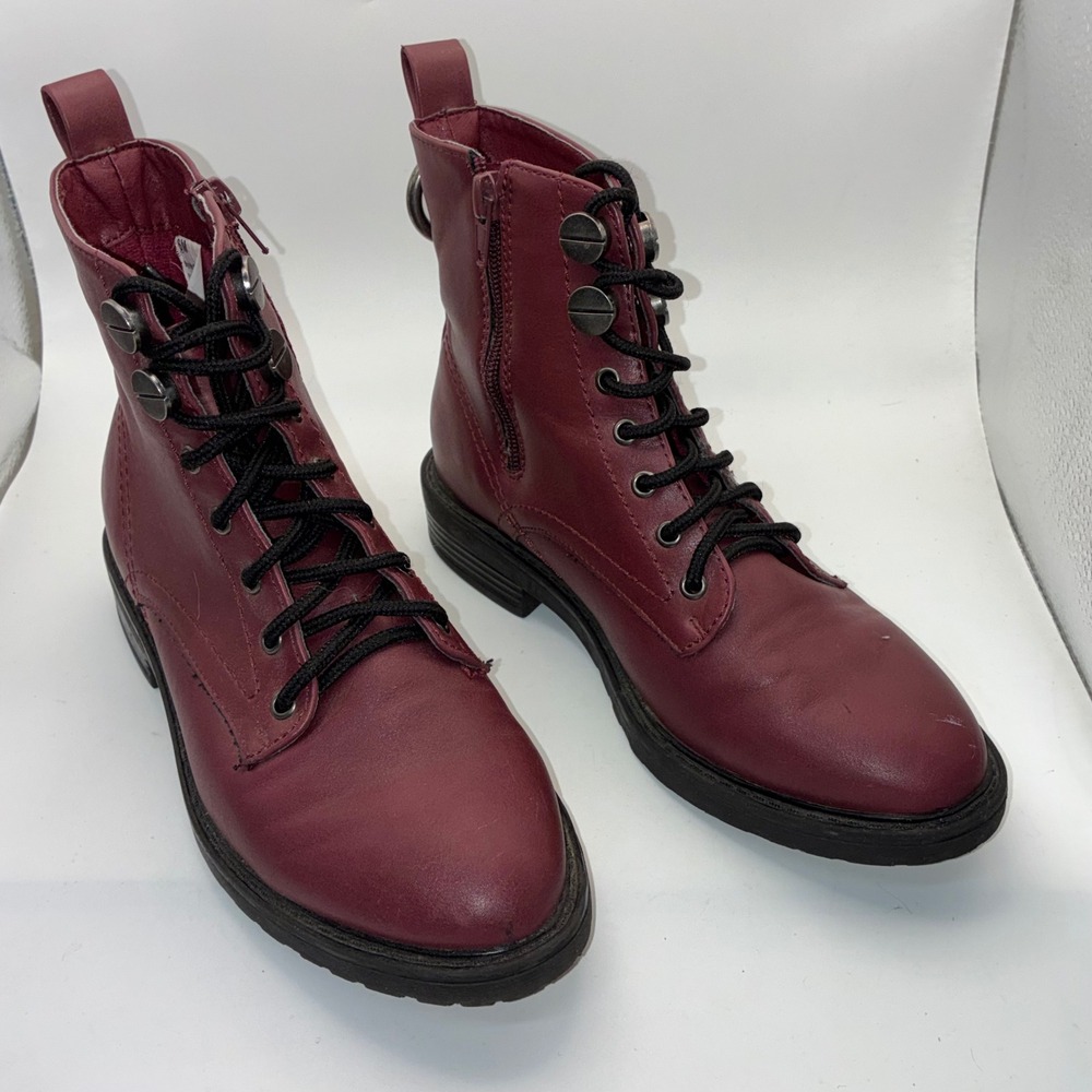 Rampage Burgundy Lace Up‎ Combat Boots Side Zip O-Ring Detail MRK064 Womens 6M